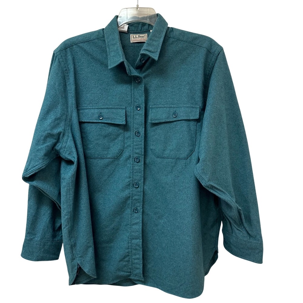 LL Bean Womens Teal Green Chamois Cloth Shirt Made in USA Q-932 Size 20